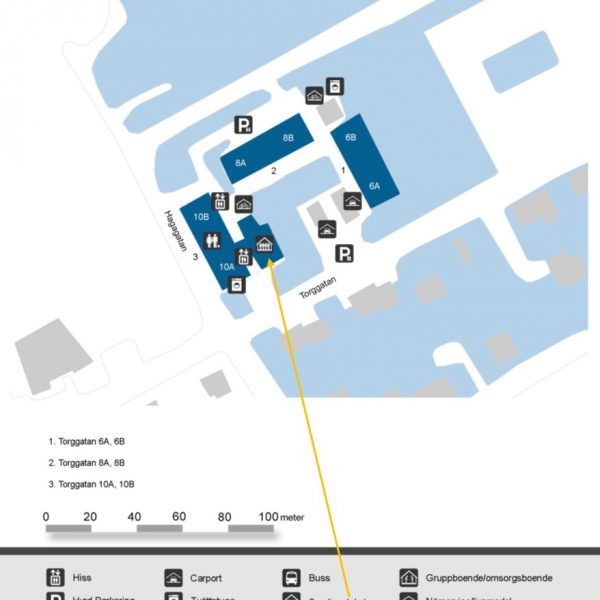 Översiktskarta över området Torggatan 6, 8 och 10